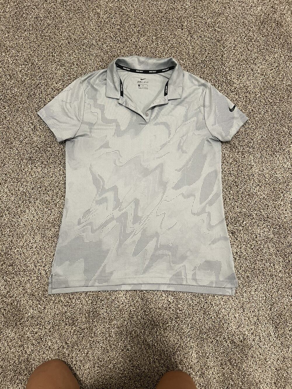 Nike Golf Dri-FIT Mens M Gray Black Dot Print Polo Shirt Stretch abstract